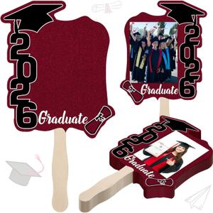 Gilprop 24 Pcs Graduation Cutout Face Fans with Handle Double Sided Personalized Grad Party Supplies Class of 2026 Grad Photo Props Blank DIY Photo Frame Graduation Party Souvenirs, Brown, Classic
