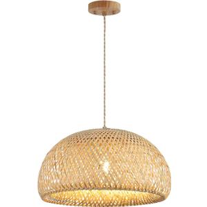 Bamboo Large Pendant Light Fixture 17.8 inch One-Light Adjustable Rustic Basket Handmade Woven Pendant Lighting for Kitchen Island Farmhouse Dining Room Living Room (Natural)