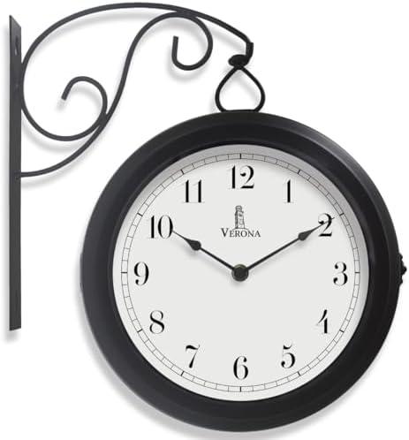 Metal Double Sided Wall Clock 10" - Decorative Indoor Outdoor Double Sided Clock - Easy to Read, Hanging Train Station Style for Patio, Garden, Office & More - Antique Style Outside Corner Wall Decor Metal Double Sided Wall Clock 10" - Decorative Indoor Outdoor Double Sided Clock - Easy to Read, Hanging Train Station Style for Patio, Garden, Office & More - Antique Style Outside Corner Wall Decor