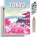 Kraftistry Framed Canvas Paint by Number for Adults - DIY Paint by Numbers for Beginner, 12"x16" Painting Kits for Adults, 3 Paint Brushes, Acrylic Paint, Hooks Nails (Tokyo)