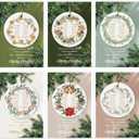 6 Set Christmas Christian Ornaments Religious Gift Bulk Bibles Verse Ornament Scripture Hanging Ceramic Inspirational Round Wreath Sign with Card for Church Family Sunday Xmas Tree (Stylish)