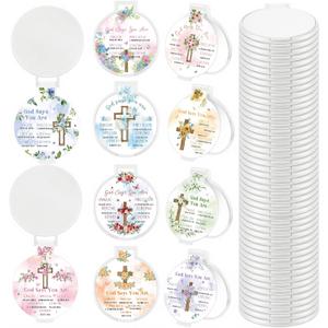 100 Pcs Christian Gifts Compact Mirror Bulk Bible Verse Folding Compact Mirrors Inspirational Small Pocket Purse Makeup Mirror God Says You are Gifts for Women Mother's Day Church Party Favors