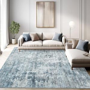 Area Rug 6x9 Abstract Rugs for Living Room 6 x 9 Washable Rugs Blue Non Slip Low Pile Rugs for Bedroom Dining Room Foldable Thin