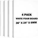 4 Pack White Foam Board, 24x36 Inches Poster Board, 6mm Thick Double-Sided Acid-Free Foam Core Board, Sign Board for School Projects, Office, Presentations Board, Paintings Prints