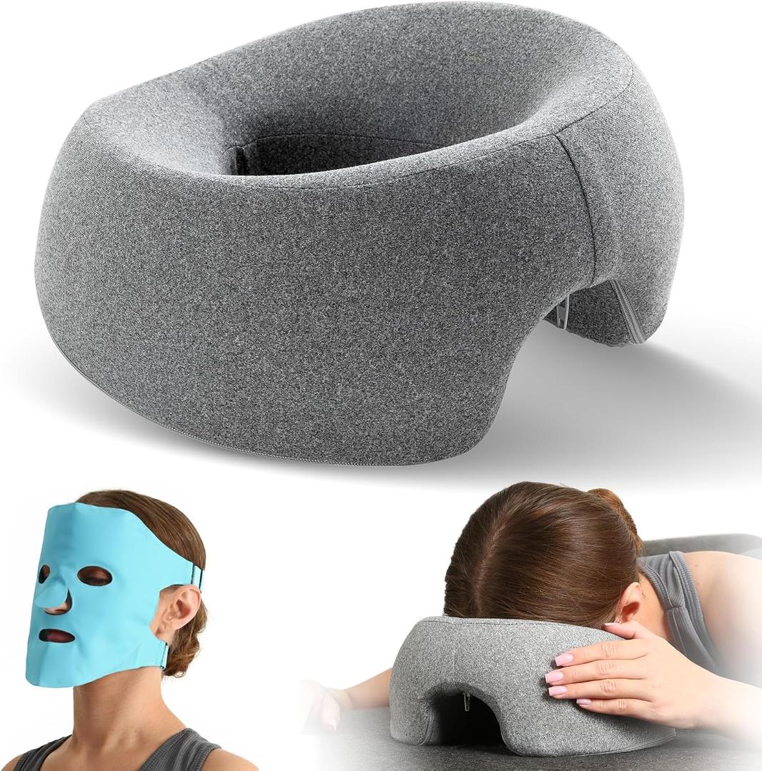 Face Down Pillow with Ice Face Mask for Massage Table, Massage Headrest for Bed, Face Pillows for Stomach Sleeping, BBL Pillow After Surgery Post Eye Surgery & Vitrectomy Recovery
