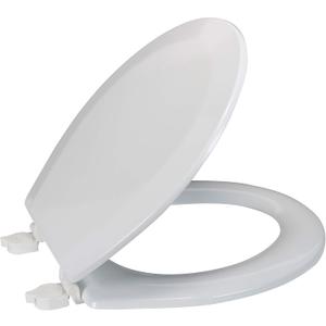 Bath Bliss Beveled Standard Round Toilet Seat | Wooden | Resists Peeling and Chipping | Adjustable Quick Attach Non-Slip Hinges | White