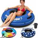 ZEALFEEL River Tube, 48-Inch Heavy-Duty Rubber Inner Tube, Canvas Cover | Commercial-Grade Inner Tube, Removable Cup Holder, Tow Strap, River Float for Adults, Lakes, Pools & Rivers