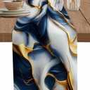 Marble Texture Table Runner 13x72 inch, Dark Blue White Fluid Art Dinning Table Runner for Farmhouse Wedding Party Barbecue Table Decor