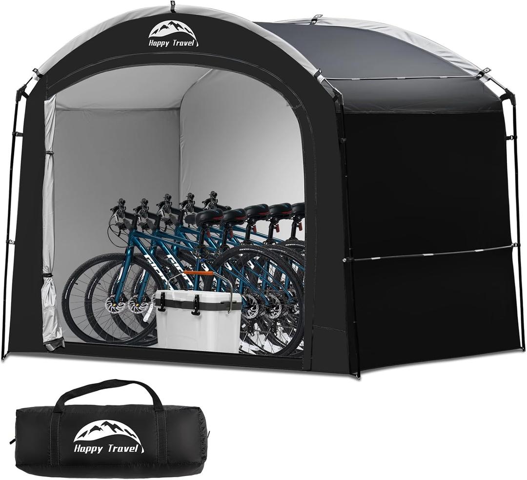 Happy Travel Bike Storage Shed Tent, Waterproof Portable Bicycle Cover with 30% More Top Storage Space for Bikes,Clips Easy Setup Outdoor Sheds Shelter for Motorcycle, Garden Tools, Lawn Mower Size: STD-S2 PRO for 4 Bikes