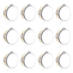 12 Pcs Wedding Tambourine Drum for Adults Hand Held Percussion Gift Wood Metal Jingles Musical Educational Drum Instrument for Church Wedding Party Games (White, 4 Inch)