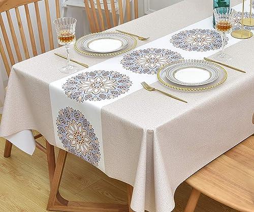 Yofori Wipeable Waterproof Tablecloth Vinyl Tablecloths for Rectangle Tables Heavy Duty PVC Tablecloth for Kitchen Dining Table(Flowers-1, 54'' x 78'')