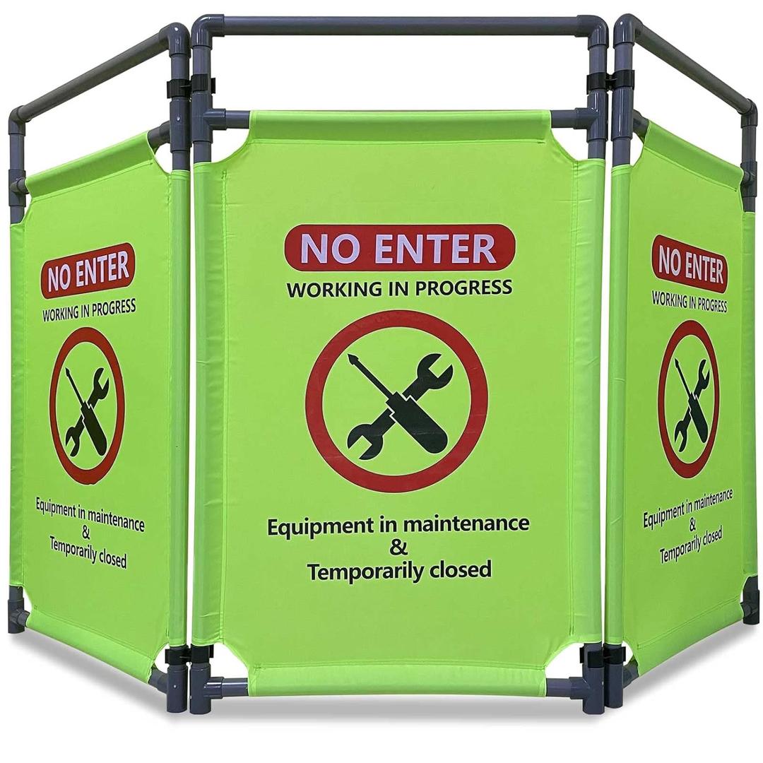 Do Not Enter-Signs Green Engineering Repairs Caution - Sign 3 Panels Safety Barriers 3.2 FT Foldable Safety Barricade Heavy Duty PVC Frame Security Sign
