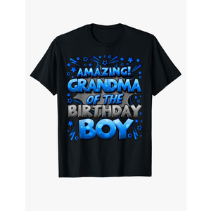 Grandma of The Birthday Boy Matching Family Grandma Party T-Shirt, Large
