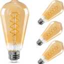 ST64 LED E26 Vintage Edison Light Bulbs, Amber Glass, Dimmable, 4W(40W Equivalent) 300 Lumens, 2200K Ultra Warm White, Spiral Filaments Design, Antique Style, 25000 Hrs, 4-Pack