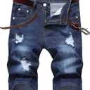 Men's Casual Denim Ripped Shorts (34, B- 350 Blue)