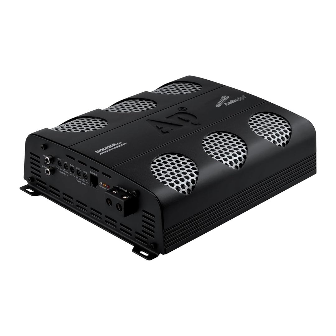 Audiopipe 5000 Watts Full Range Class D Mosfet Amplifier (APHF-5000D-H2), 4-Point Protection System, 2 Ohm, BTL Mode, Remote Bass Control Knob