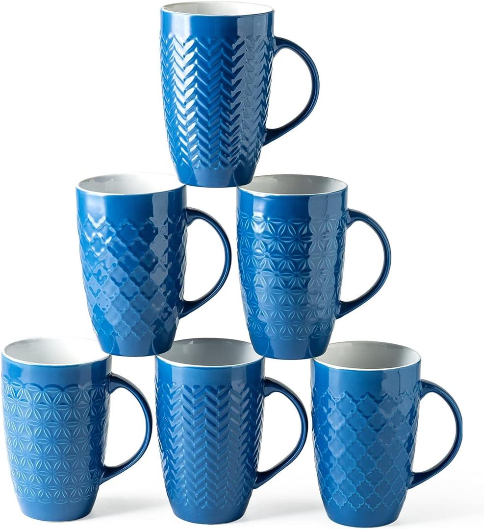 AmorArc Coffee Mugs Set of 6, 16oz Ceramic Lagre Coffee Mugs Set with Textured Geometric Patterns for Latte/Tea/Beer/Hot Cocoa, Dishwasher & Microwave Safe, Blue AmorArc Coffee Mugs Set of 6, 16oz Ceramic Lagre Coffee Mugs Set with Textured Geometric Patterns for Latte/Tea/Beer/Hot Cocoa, Dishwasher & Microwave Safe, Blue