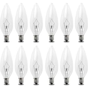SATONA 25W 120V E12 Base B10 CTC Incandescent Light Bulbs, Transparent Candle Light Bulbs Perfect for Chandeliers, Ceiling Fan Lights, Pendants, Fireplace, Dimmable, Warm White 2700K (Pack 12)