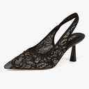 Slingback Wedding Heels for Women Bridal Lace Mesh Kitten Heel Closed Pointed Toe Pearl Pumps Shoes 8.5