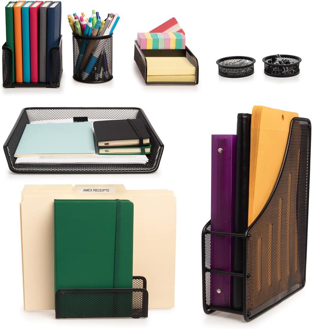 Simply Genius 8 Piece Mesh Desk Organizer Set with Pencil Holder, File Organizer, Paper Organizer for Office Supplies