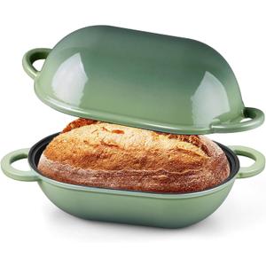 Onader Enameled Cast Iron Oval Dutch Oven for Bread Baking, 9x5-1/2 Inch Loaf Cast Iron Bread Oven Pan with Lid, 2.8QT Meatloaf Pan for Sourdough, Heavy Duty - Pistachio Green