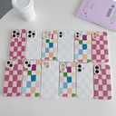 Compatible with iPhone 16 Plus Case Cute Aesthetic Checkerboard Checkered Pattern Design for Girls Women, Soft Silicone Shockproof Protective Designed for iPhone 16 Plus Case-Colorful