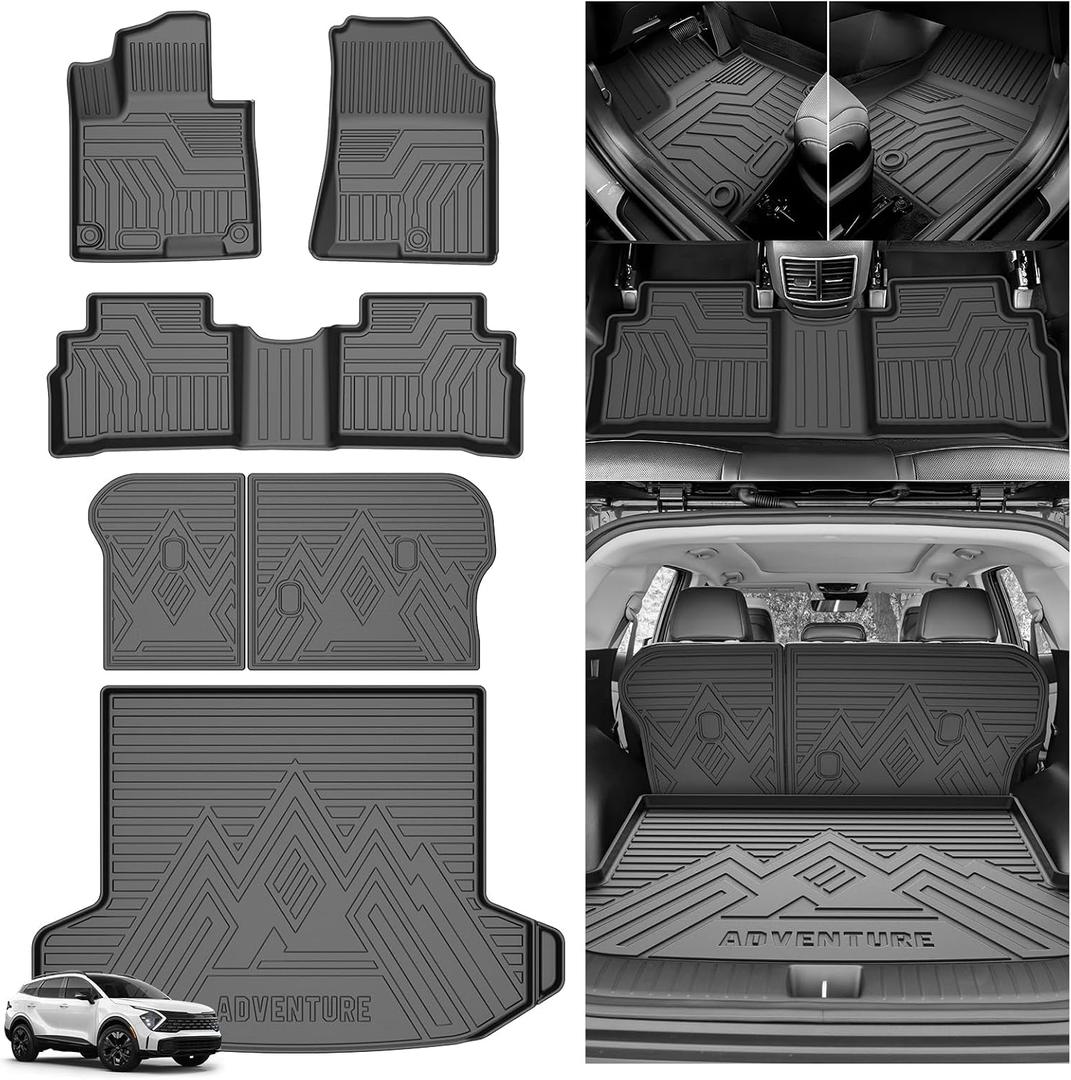 T TGBROS for Kia Sportage Floor Mats 2023-2026 All-Weather Full Set Custom Fit TPE Liners Back Seat Protector Cargo Liner Trunk for Sportage Accessories 6PCS (Not for Hybrid & 2026 SX Prestige Trim)