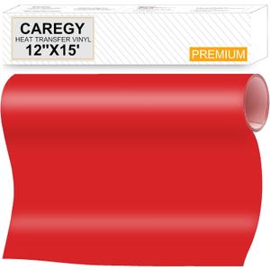 CAREGY HTV Heat Transfer Vinyl Iron on Vinyl 12 inch x15 Feet Roll Easy to Cut & Weed DIY Design for T-Shirts (Red)