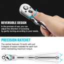 DURATECH 3/8" Drive Flex-Head Ratchet, 72-Tooth Ratchet Wrench, Quick-release, Reversible Switch, Full-Polished Chrome Plating, Alloy Steel