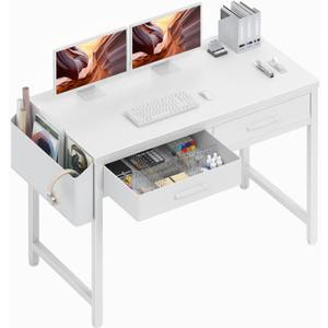 DLisiting White Desk with Storage Drawers - 39 Inch Small Computer Desk with Drawers for Bedroom Home Office, Study Writing Vanity Table Without Mirror for Girls Small Spaces