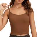 ODODOS Seamless Sweetheart Neck Crop Tank for Women Ribbed Strappy Racerback Cropped Cami Tops, 1-Pack, Clay, (L)