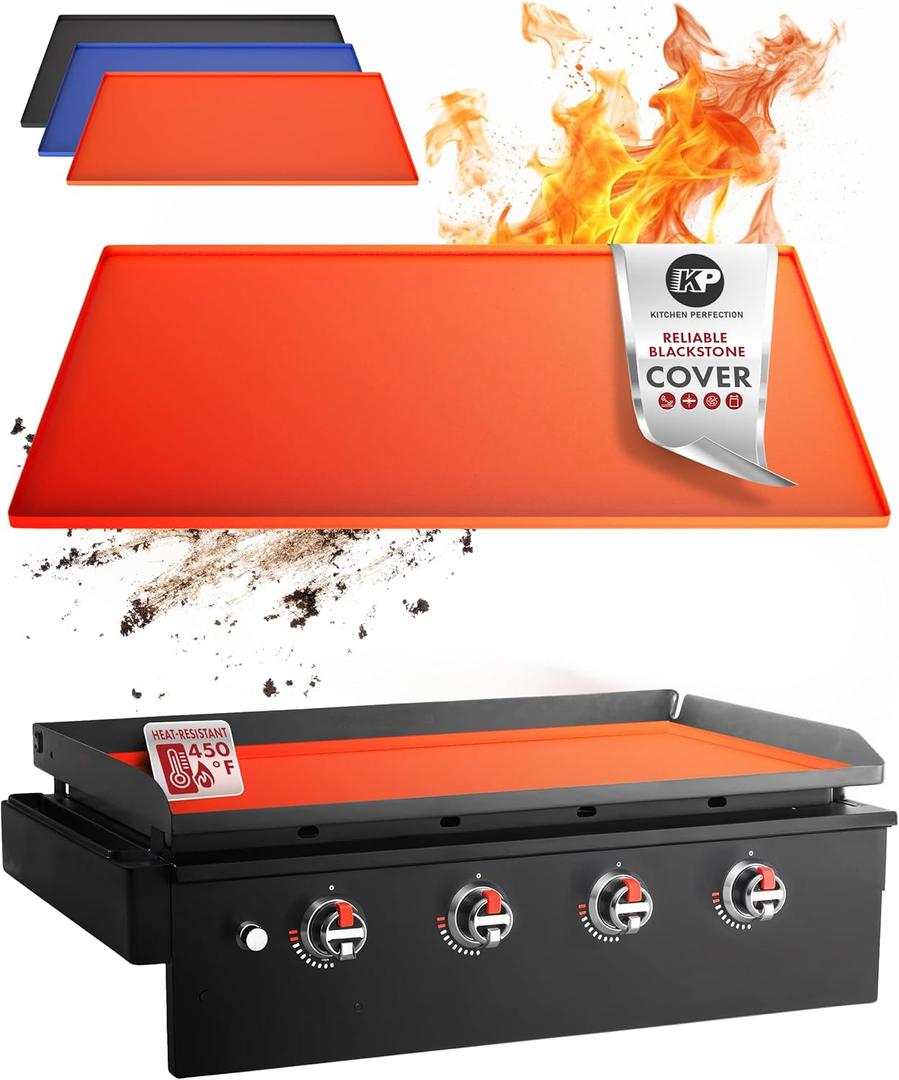 KITCHEN PERFECTION 28" Silicone Griddle Cover Mat For Blackstone Griddle 28 Inch Hermetic Protection From Rust & Debris All Year, Fits All Blackstone 28 Inch Models -Heavy Duty Food Grade Silicone (Orange)