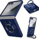 for Samsung Galaxy Z Flip 7Rotate Ring Magnetic Protection Shockproof Cover CaseFoldable Slim Case Compatible with Samsung Galaxy Z Flip 7 (Blue)