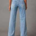 Womens Wide Leg Jeans Mid High Waisted Baggy Straight Leg Stretchy Denim Pants Seamed Long Trousers (Blue)