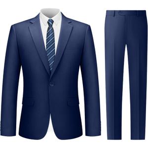 Cooper & Nelson Men's Suit 2 Piece Set, One Button Slim Fit Tuxedo with Jacket Pants Tie for Wedding, Business, Prom (Blue, S)