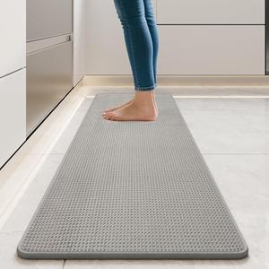 QiCaiJia Waffle Kitchen Mats for Floor, Super Absorbent Kitchen Mat Kitchen Rugs Non Slip Washable, Comfort Kitchen Runner Rugs for Home, Sink, Laundry, Grey 17x59
