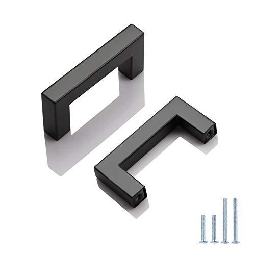 Probrico (6 Pack) Flat Black Square Cabinet Pulls 2-1/2 Inch(64mm) Hole Centers Modern Drawer Handles Stainless Steel Cabinet Hardware for Kitchen