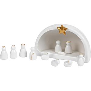 Small Ceramic Nativity Set, 12Pcs White Porcelain Nativity Scenes with Crche, Nativity Figurine Miniature, Modern Nativity Set for Christmas Decor, Simple Tabletop Holy Family Decor