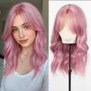 testar Pink Wig Medium Length Lavender Wigs for White Women 20 Inch Short Middle Part Bob Wig Heat Resistant Synthetic Wavy Curly Wigs for Girls Daily Party/Christmas Use