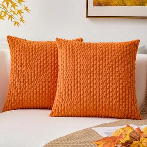 Kevin Textile Pack of 2 Corduroy Decorative Throw Pillow Covers 24x24 Inch Soft Boho Striped Pillow Covers Modern Farmhouse Home Decor for Spring Sofa Living Room Couch Bed Orange