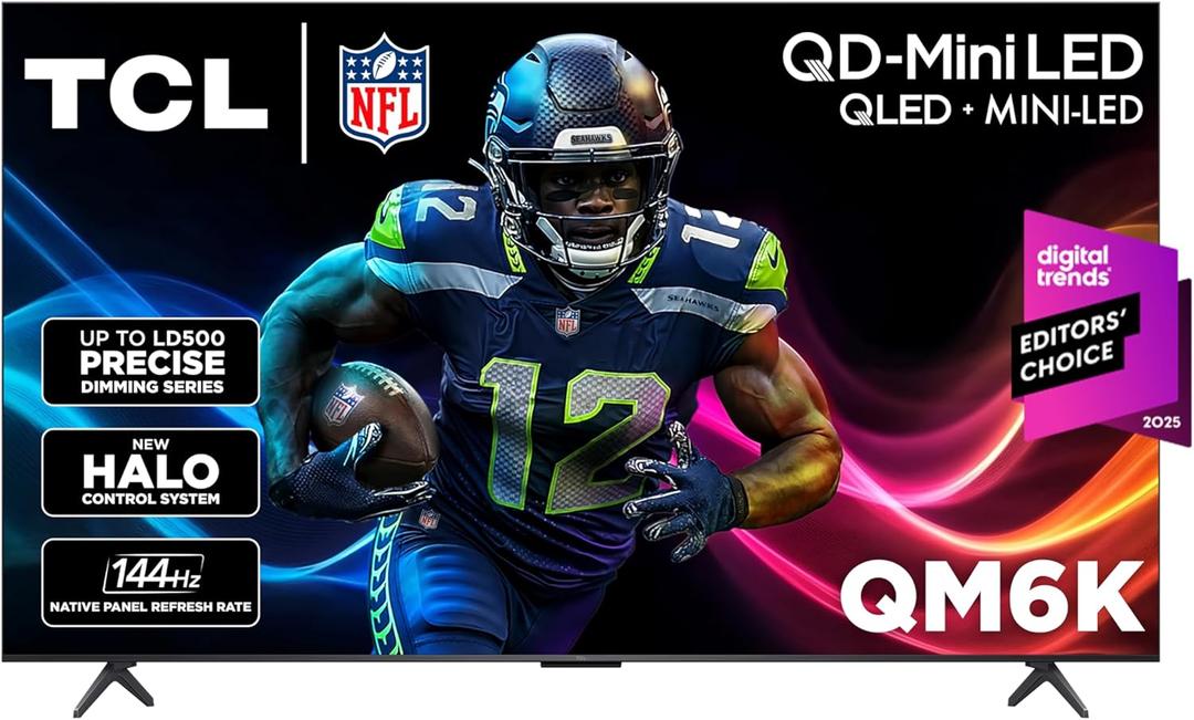 TCL 65-Inch Class QM6K Series QD-Mini LED 4K UHD Google Smart TV Best Value Mini-LED TV - QLED, 144hz, 288hz Gaming Rate, High Contrast Screen, Onkyo Audio, Dolby Atmos (65QM6K, 2025 Model)