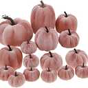 Yatinkim 16Pcs Pink Fake Foam Pumpkins Decorating Velvet Fabric Pumpkin Bulk Fall Table Bowl Centerpiece Farmhouse Harvest Decorative Halloween