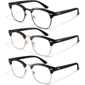 racico Blue Light Glasses for Men & Women - Mixed Material + Metal Frames with UV Protection Coating (A6 Bright Black/Matte Black/All Bright Black) 3 Pack