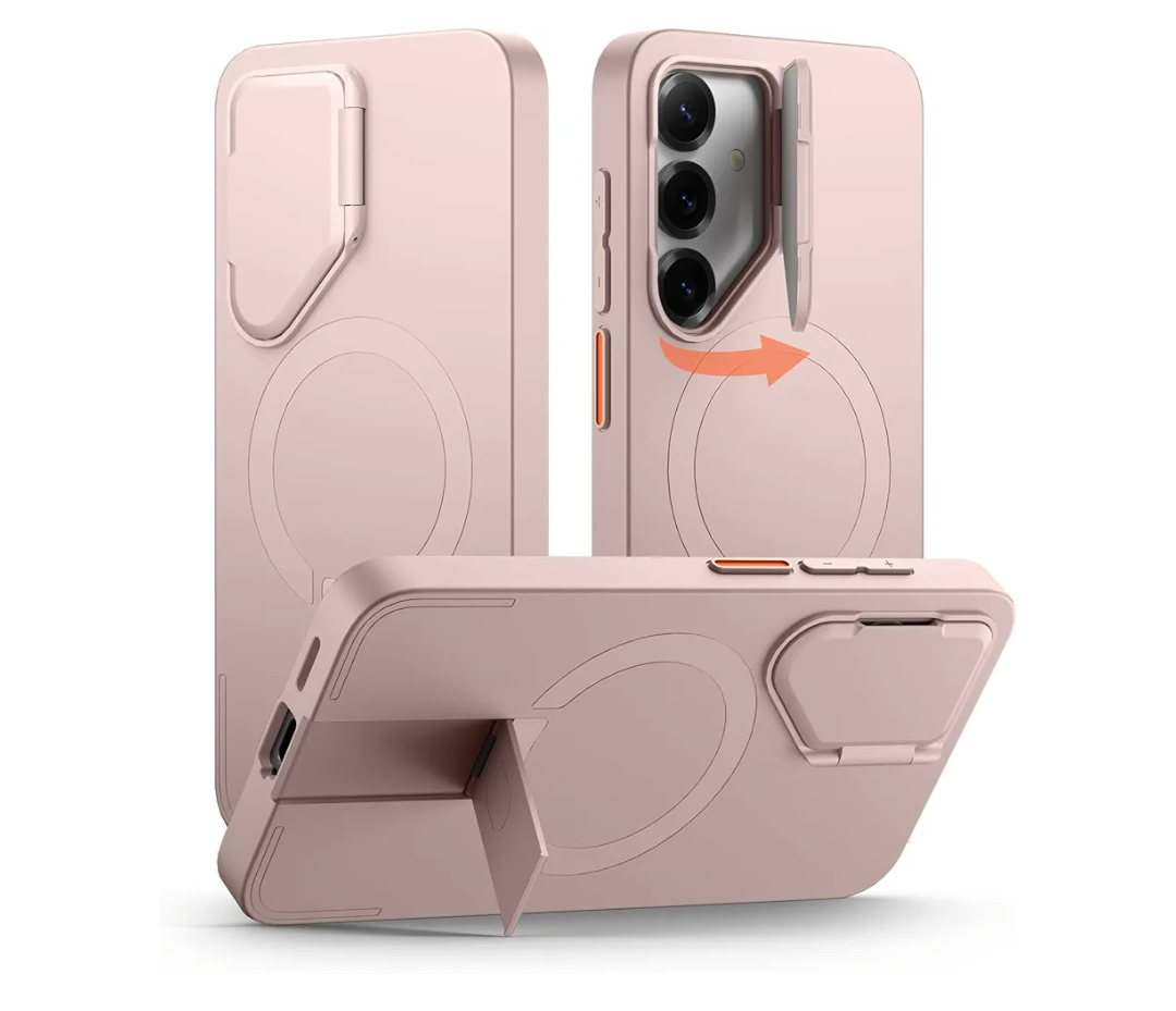 SURITCH for Samsung Galaxy S25+ Plus Phone Case, Magnetic Shockproof Protective Cover with Camera Cover & Adjustable Metal Kickstand for Galaxy S25+ Plus(2025)-Sakura Pink