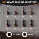 8-Piece 1/2 Drive Impact Torx Bit Socket Set, T30 T40 T45 T50 T55 T60 T70 T80, Cr-Mo Steel with Locking Pin Hole & Storage Case, Professional Grade for Automotive & Machinery Repair