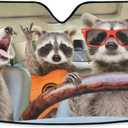 Funny Raccoon Driving Animal Car Windshield Sun Shade Foldable UV Ray Sun Visor Protector Sunshade to Keep Your Vehicle Cool (57" x 31.5") (color10)