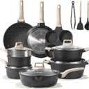 CAROTE 21pcs Pots and Pans Set Nonstick, Cookware Set Black Granite Induction Kitchen Cooking Set w/Frying Pans & Saucepans(PFOS, PFOA Free), 21 Piece