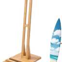 VEVOR Freestanding Bamboo Surfboard Rack, Adjustable Display & Storage Stand for Longboards and Shortboards, Padded Surf Board Holder for Indoor Garage or Shop Use