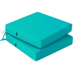 idee-home Outdoor Chair Cushions Set of 2, Waterproof Outdoor Seat Cushions for Patio Furniture, Outside Replacement Chair Pad with Ties for Lawn Deck Porch, 22 x 22 Peacock Blue