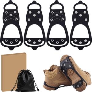 2 Pairs Ice Cleats for Shoes and Boots, Universal Non Slip Hiking Spikes, Micro Shoe Spikes for Snow and Ice, Durable Snow Crampons for Winter Hiking Climbing Ice Fishing, 8 Steel Studs Gripper Spike, M: Women / Men